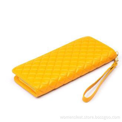 Yellow Embossed Genuine Leather Wallets , Top Grain Pebble